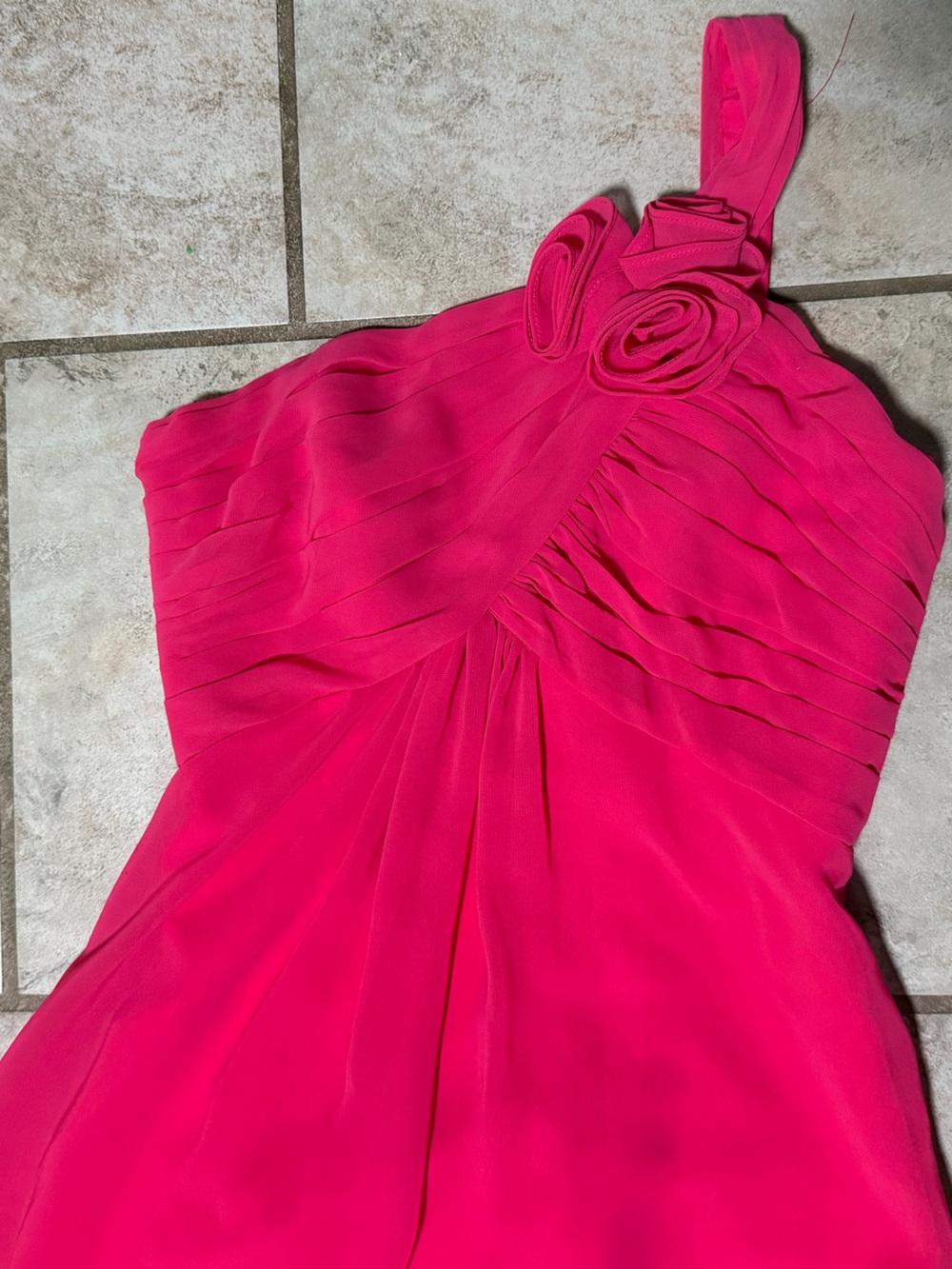 Kanali K One-Shoulder Hot Pink Maxi Dress with Rosette Detail - Picture 3 of 5